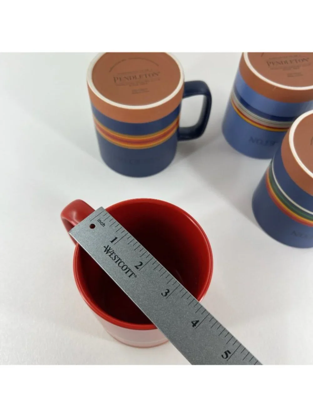 Pendleton National Parks Stoneware Coffee Mugs Set Ceramic 18oz Striped Blue Red